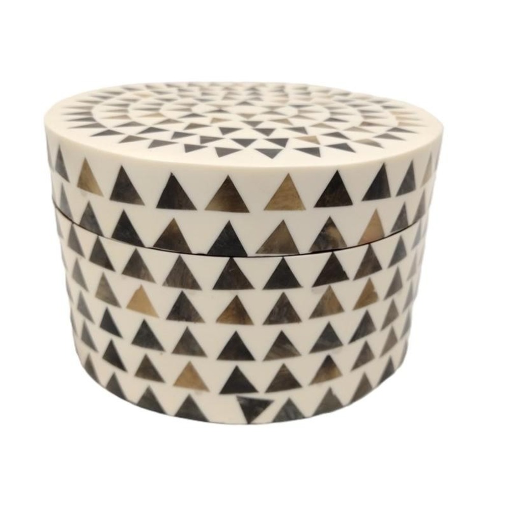Global Views - Small Triangle-Striped Round Accessory Storage Box 6.25" x 3.75"